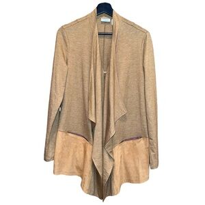 LOGO Lounge Tan Open Cardigan Womens‎ S Camel Mixed Media Pockets Tunic